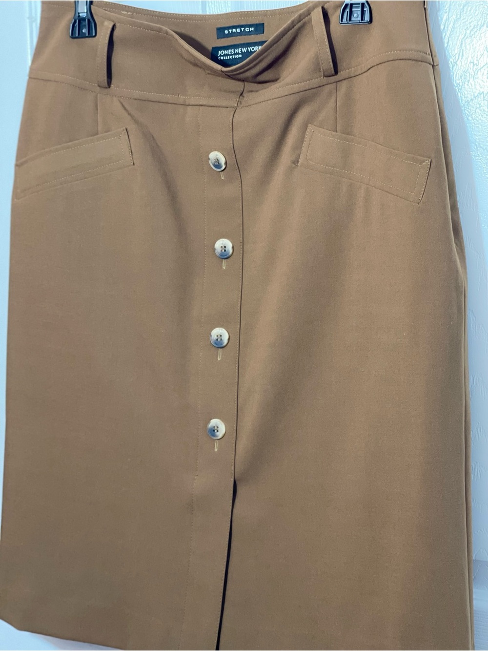 Jones New York Tan Button-Front Midi Skirt